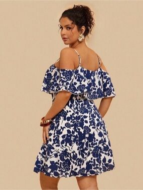 SHEIN Curve 3XL White and Blue Floral Dress